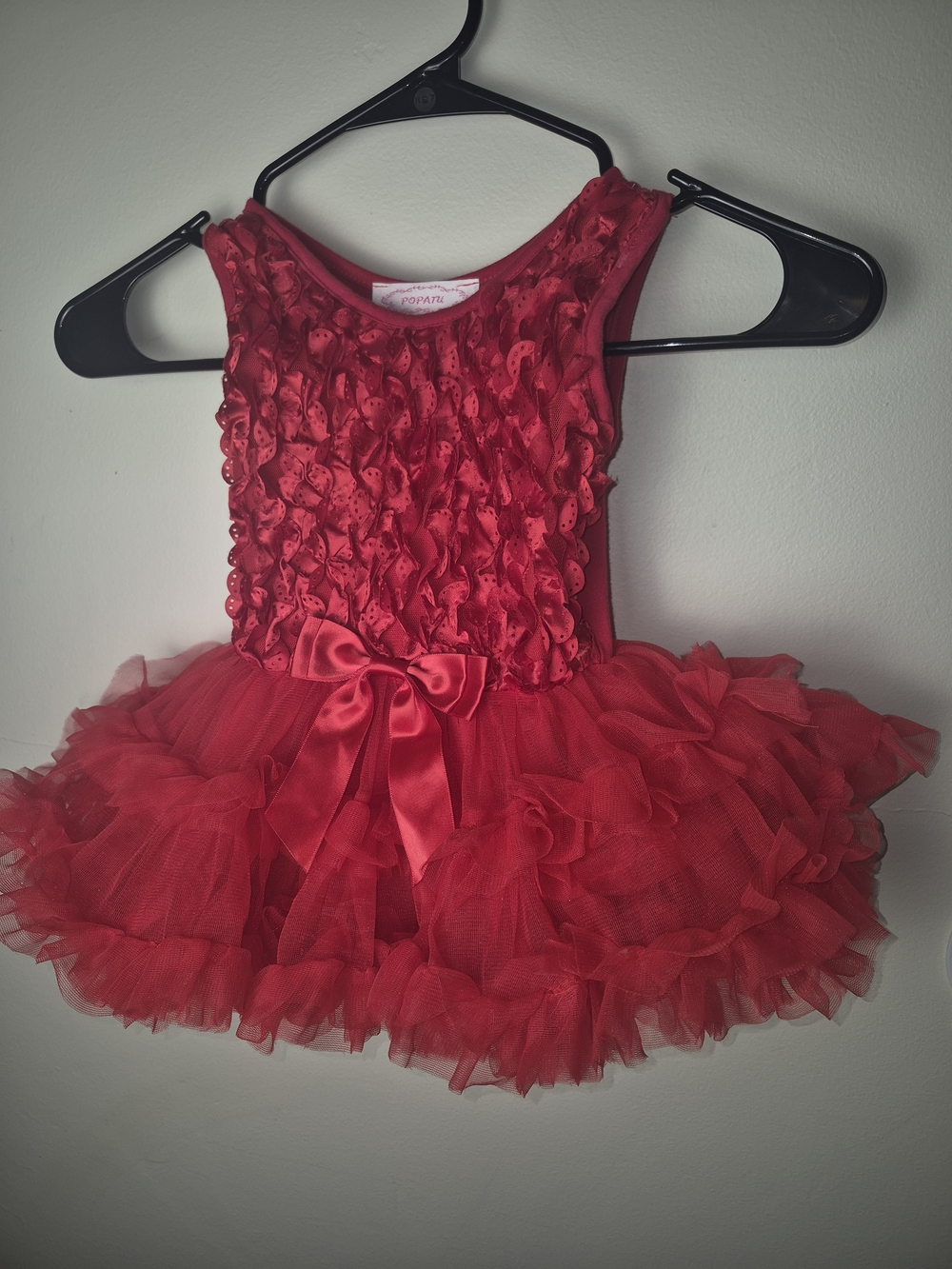 Popana 12 month  Red Tulle Ruffle Kids  Dress with Bow